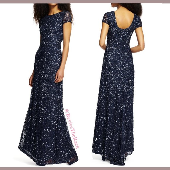 Adrianna Papell Dresses & Skirts - New Adrianna Papell sequin scoop back gown in navy